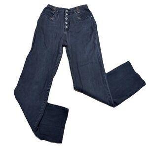 Vtg Lawman Jeans Slim Women 7 Black High Rise Western Tapered Rodeo Embroidered